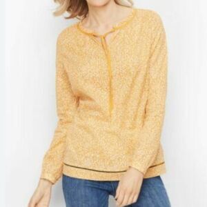 Talbots Yellow with White Floral Long Sleeve Cotton Shirt Size Medium Petite